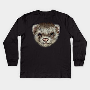 Realistic portrait of a ferret best gift for ferret lovers Kids Long Sleeve T-Shirt